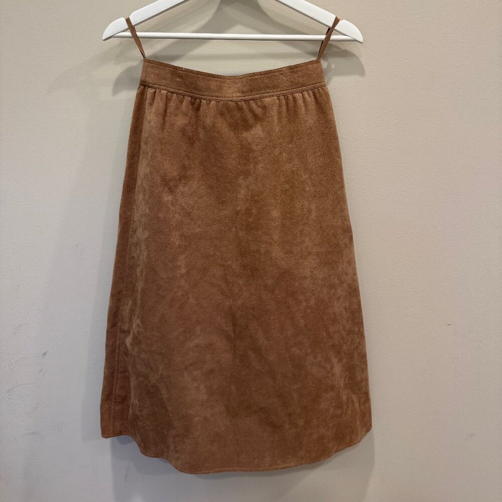 Vintage Tan Faux-Suede Slip Midi Skirt (Fits XS–S)